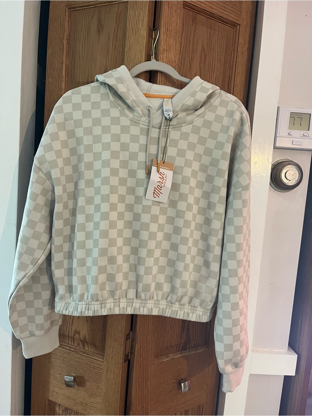 Marsh Wear Women's Checkerboard Cropped Hoodie Sweatshirt Sz Medium Nee